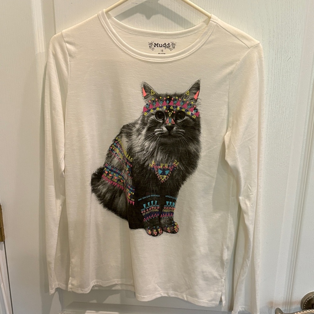 Mudd Cat Long Sleeve Scoop Neck Straight Hem Top Size 16